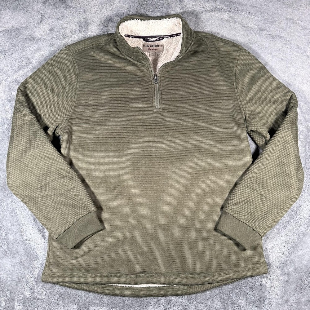 B.C. Clothing Sweater Mens Size L Green 1/4 Zip Sherpa Lined Knit Pullover